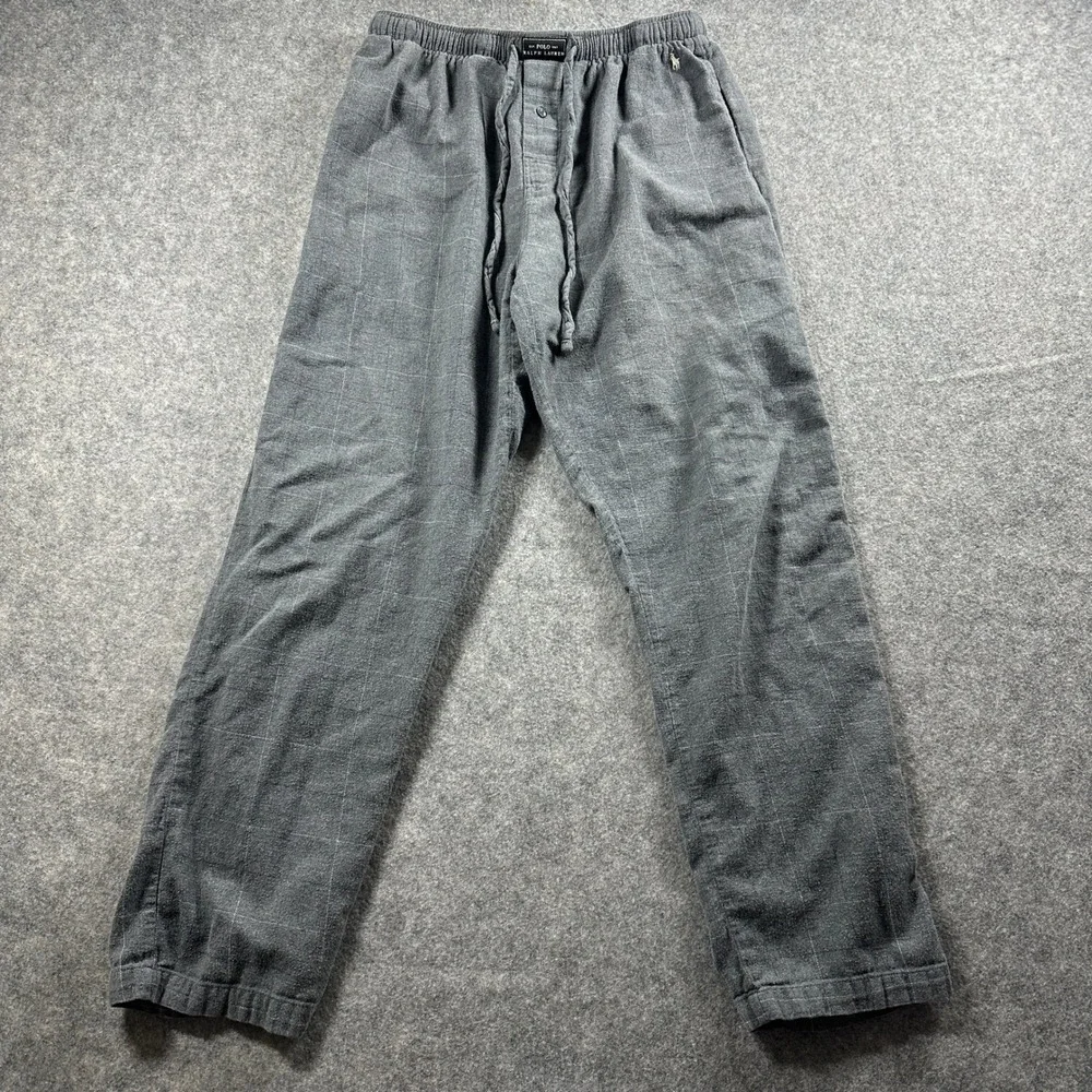 Polo Ralph Lauren Pajama Pants Mens M Gray Windowpane Plaid Cotton Sleepwear